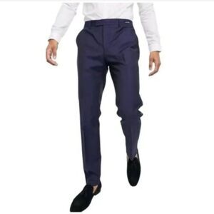 Ted Baker Mens Navy Blue Wool Blend Tuxedo Dress Pants‎ Italian Fabric Size 32L